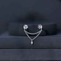Marquise Diamond Double Piercing Earring with Dangling Chain
