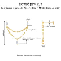 Marquise Diamond Double Piercing Earring with Dangling Chain