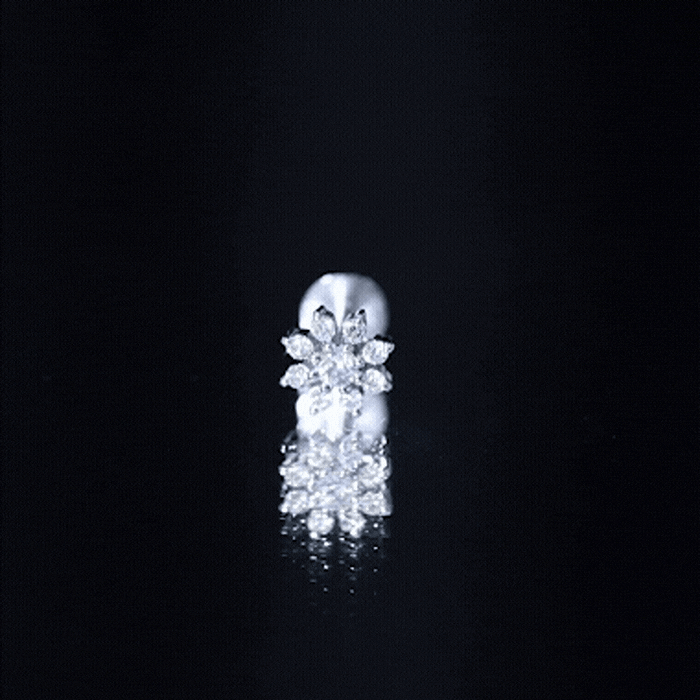 Yellow sparkling diamond flower cartilage earring with flat back, body jewelry by Rosec Jewels