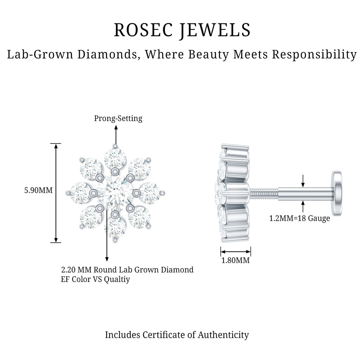 Sparkling Diamond Flower Cartilage Earring with Flat Back