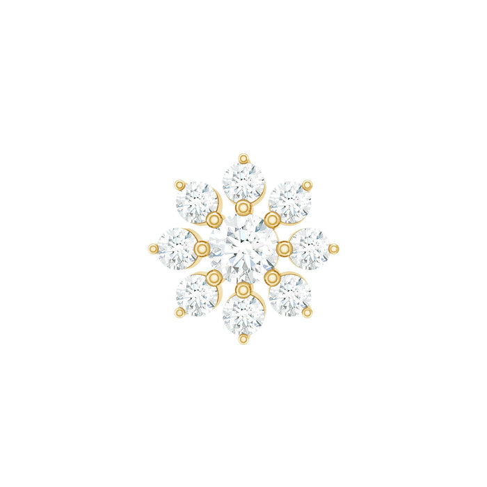 Sparkling diamond flower cartilage earring with flat back, Rosec Jewels body jewelry, showcasing a detailed floral design with shining stones.