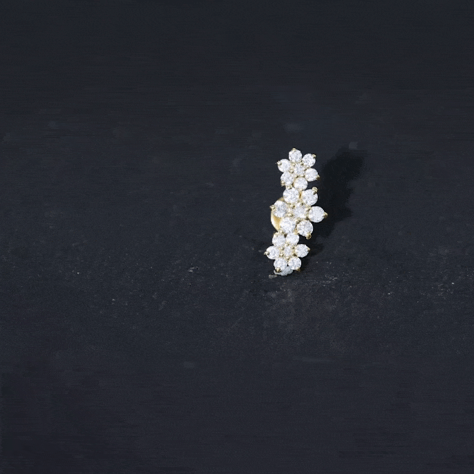 Yellow gold flower diamond cartilage earring by Rosec Jewels, certified diamond body jewelry for cartilage piercings.