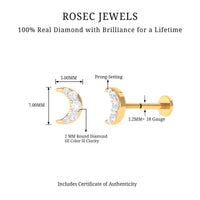 Round Cut Diamond Crescent Moon Cartilage Earring