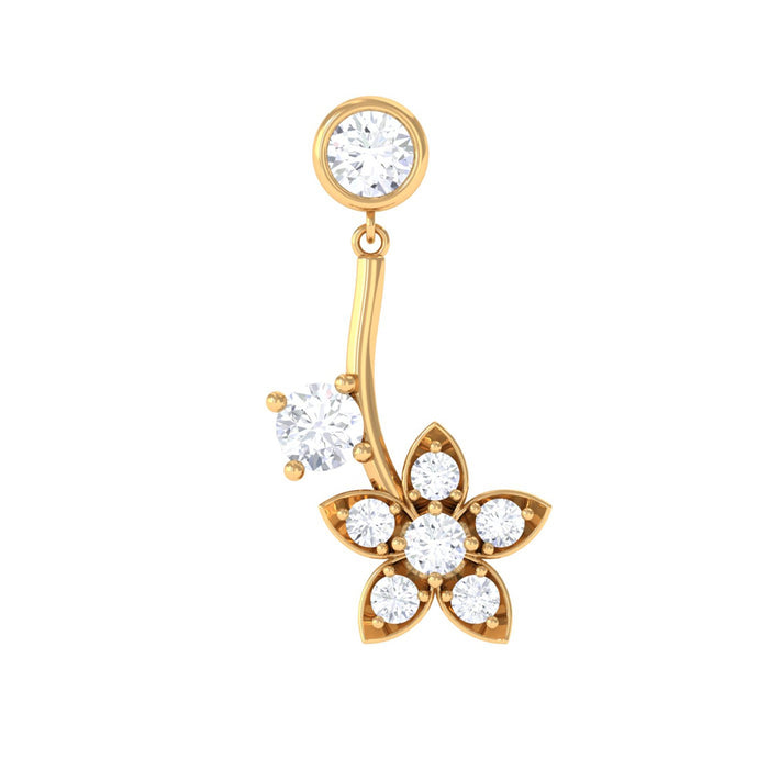 Diamond floral drop earring for cartilage piercing by Rosec Jewels, featuring a delicate floral design with sparkling diamonds.