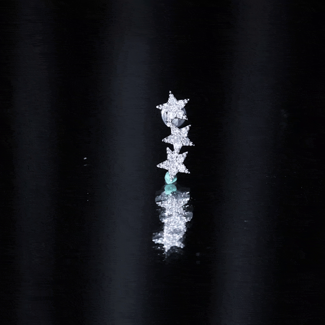 Yellow diamond 3-star crawler earring for cartilage piercing, body jewelry by Rosec Jewels featuring sparkling diamond accents.
