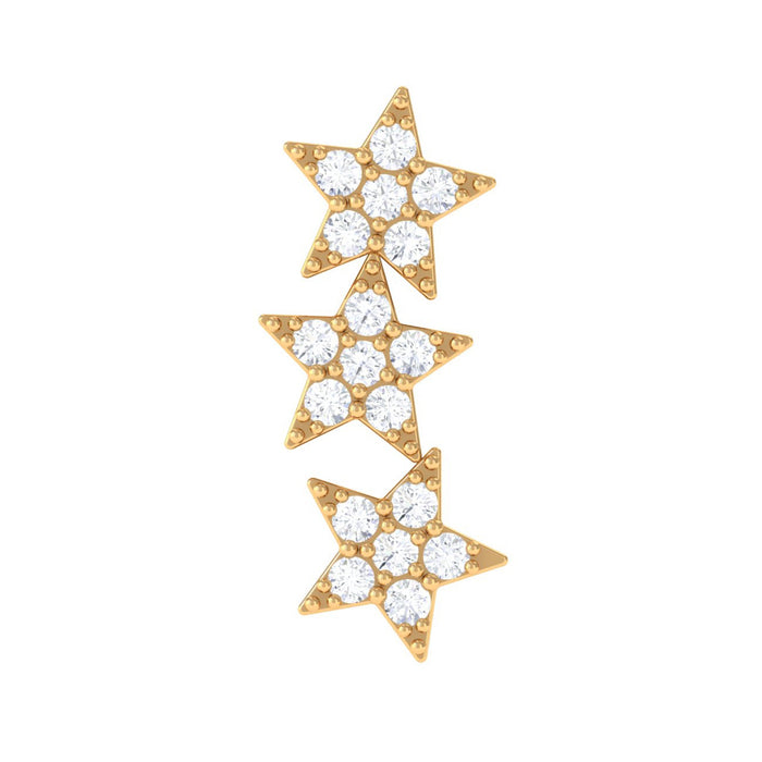 Diamond 3 Star Crawler Earring by Rosec Jewels, cartilage body jewelry with sparkling diamond accents and star design.