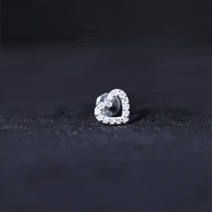 Yellow diamond open heart helix earring from Rosec Jewels, stylish body jewelry with sparkling diamond design for piercings.