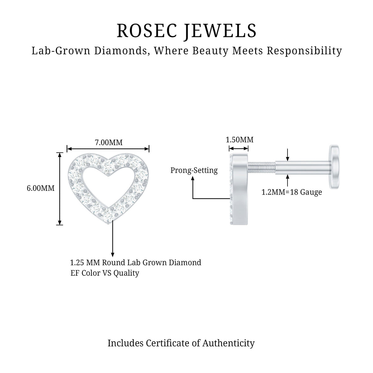 Cute Diamond Open Heart Earring for Helix Piercing