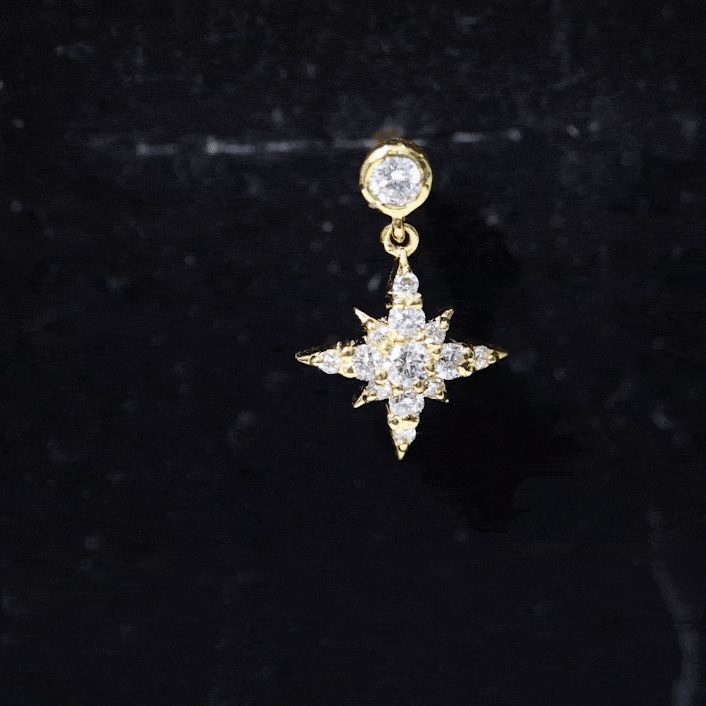 Yellow diamond starburst drop earring for helix piercing by Rosec Jewels, showcasing a sparkling body jewelry design.