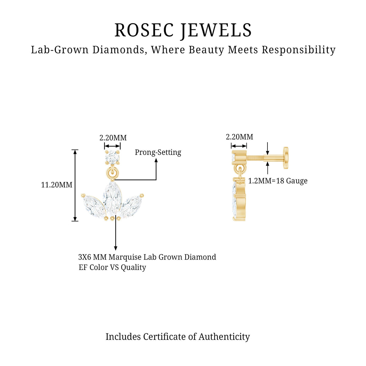 Marquise Diamond Lotus Cartilage Drop Earring