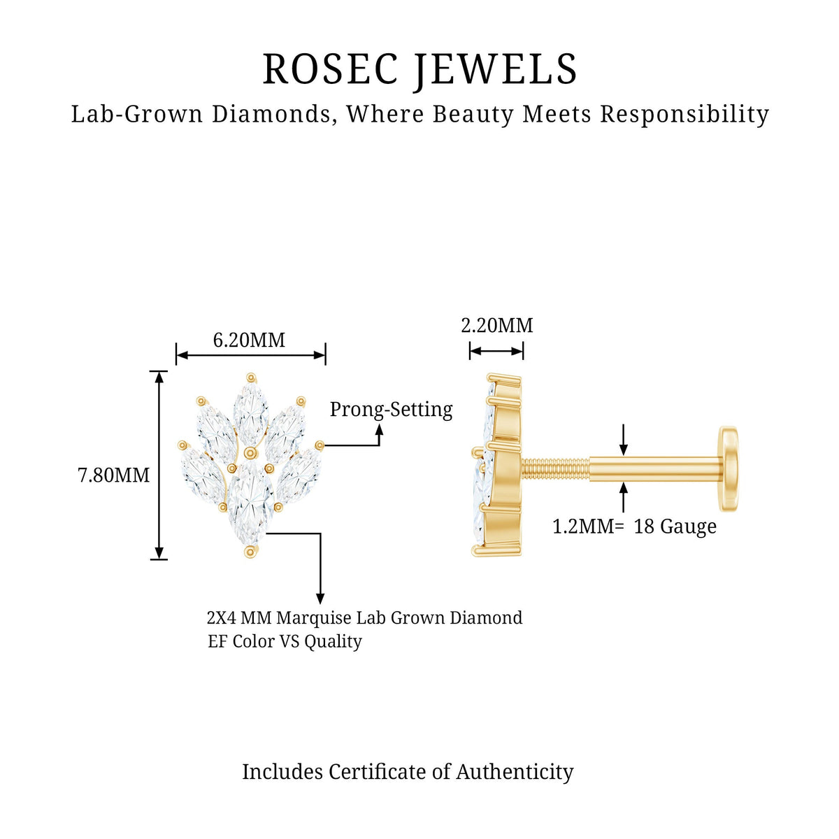 Marquise Diamond Leaf Cluster Helix Earring