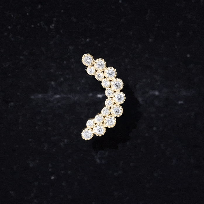 Yellow gold diamond curved crawler earring in bezel set, body jewelry by Rosec Jewels with sparkling diamonds and sleek design.