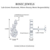 Marquise Diamond Leaf Cluster Earring for Helix Piercing