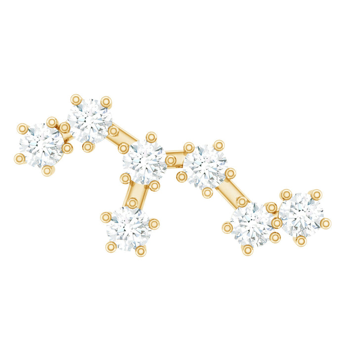 Diamond Leo constellation crawler earring for helix piercing, Rosec Jewels body jewelry with sparkling diamond accents and celestial design.