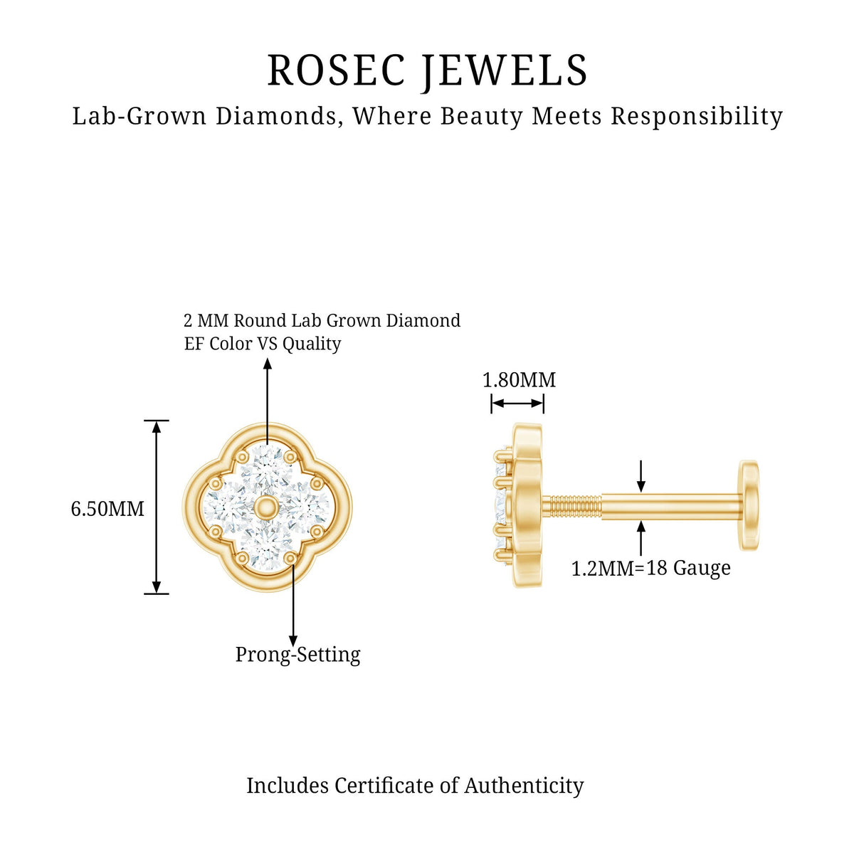 Diamond Flower Cluster Earring for Helix Piercing