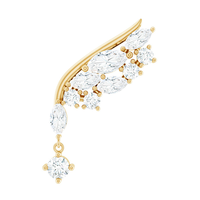 Brilliant cut diamond wing helix drop earring with flat back, Rosec Jewels body jewelry, sparkling and elegant ear accessory.