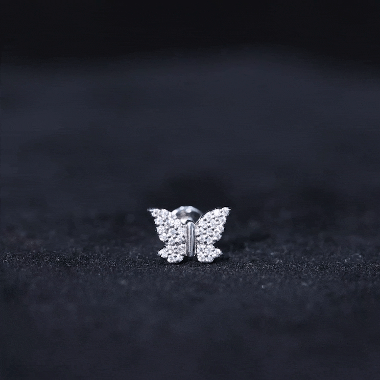 Yellow certified diamond butterfly cartilage earring by Rosec Jewels, showcasing a delicate butterfly design in body jewelry.