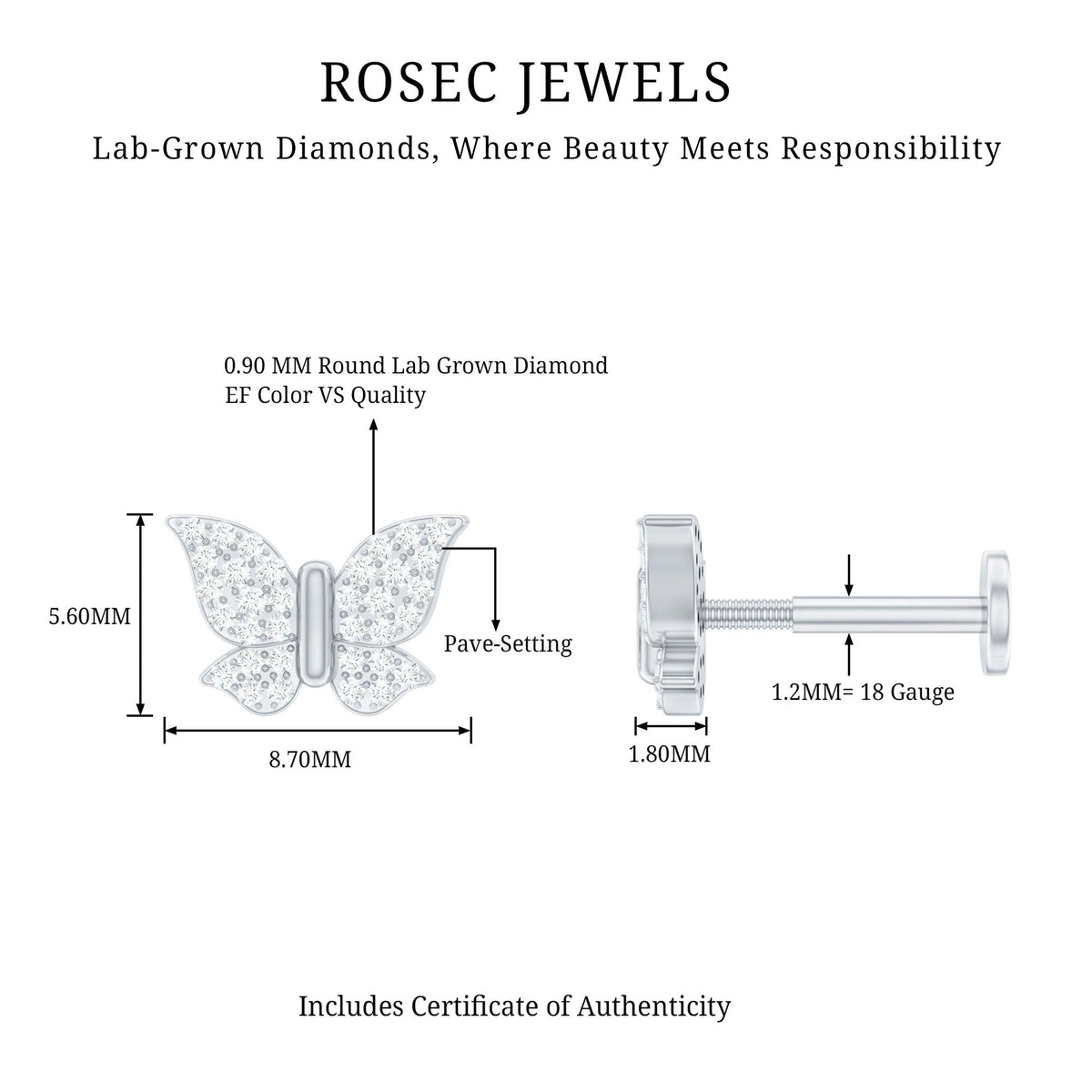 Certified Diamond Butterfly Cartilage Earring