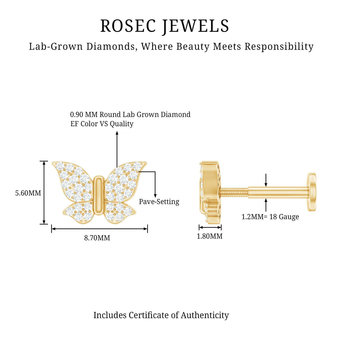 Certified Diamond Butterfly Cartilage Earring
