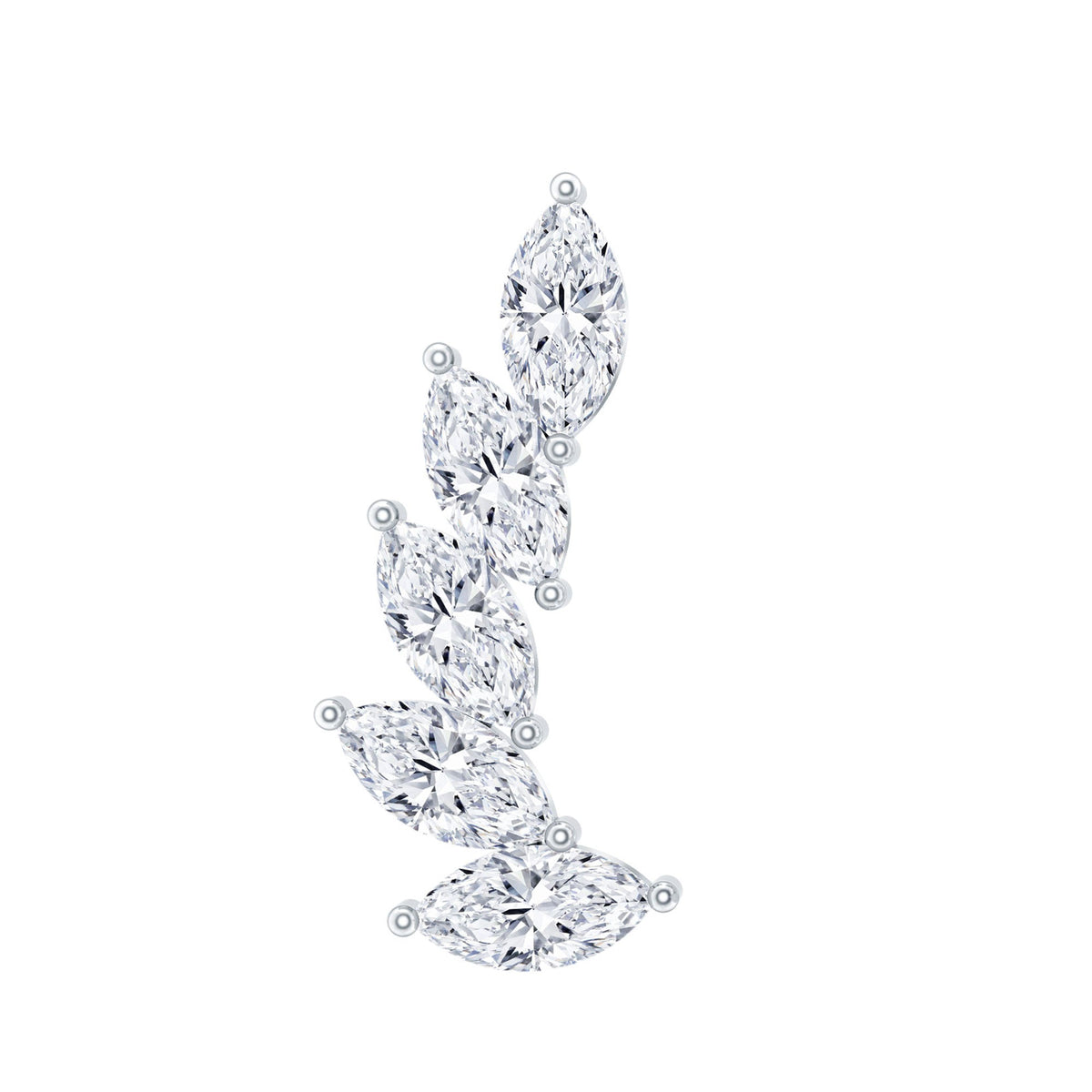 Marquise diamond crawler earring for helix piercing, body jewelry by Rosec Jewels featuring sparkling diamonds on a silver setting.