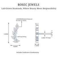 Marquise diamond crawler earring by Rosec Jewels, body jewelry designed for helix piercing, featuring sparkling marquise-shaped diamonds.