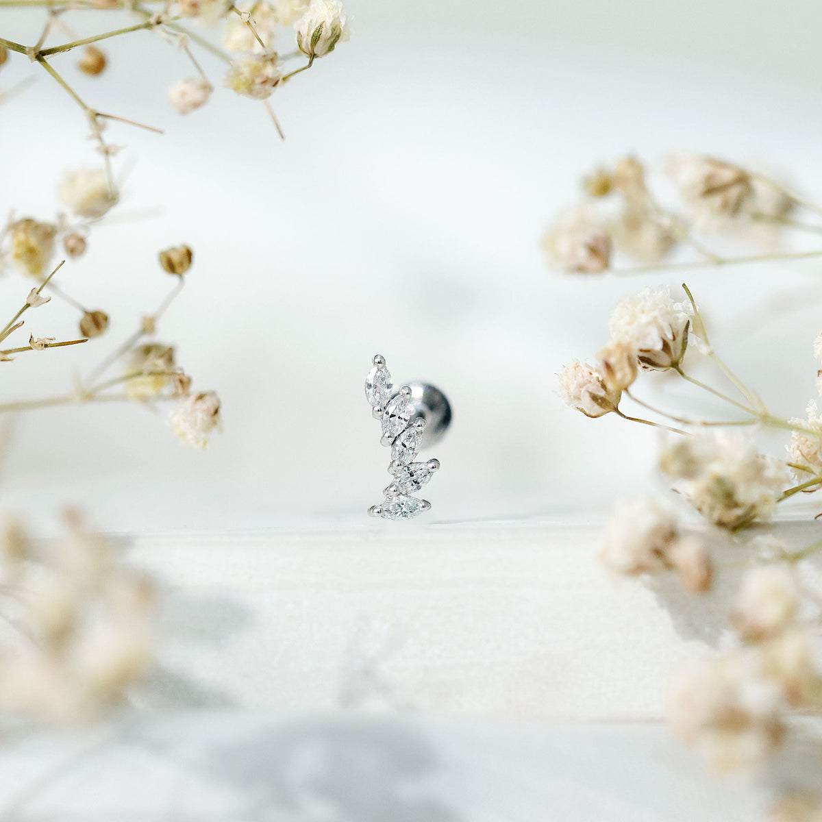 Marquise diamond crawler earring for helix piercing, body jewelry by Rosec Jewels featuring sparkling diamond design