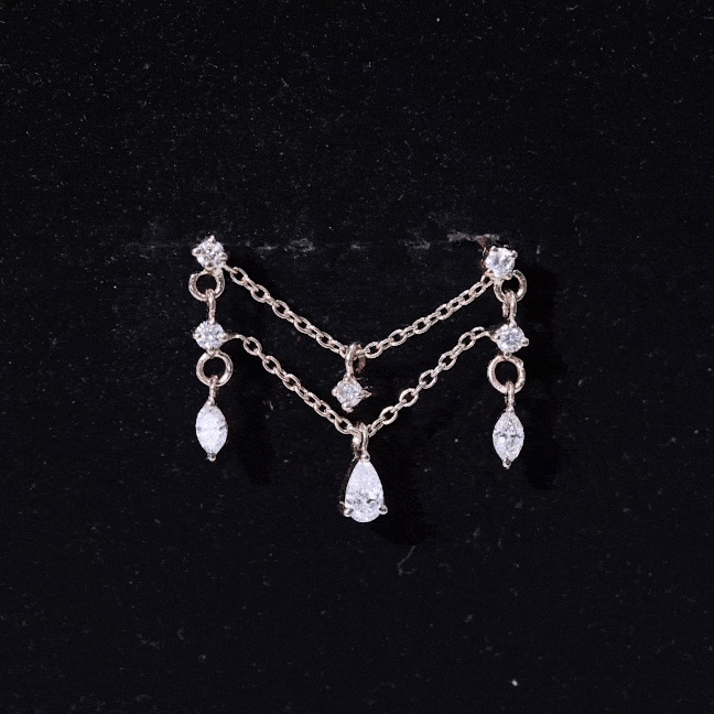 Yellow brilliant cut diamond double chain drop earring for cartilage piercing, body jewelry by Rosec Jewels