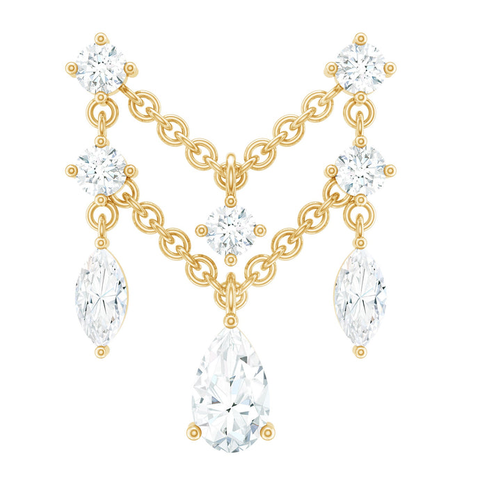 Brilliant cut diamond double chain drop earring for cartilage piercing, Rosec Jewels body jewelry with sparkling gemstones.