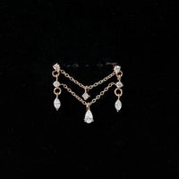 Brilliant Cut Diamond Double Chain Drop Earring for Cartilage Piercing