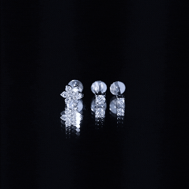 Set of three yellow diamond flower helix earrings from Rosec Jewels, body jewelry featuring sparkling gemstone designs.
