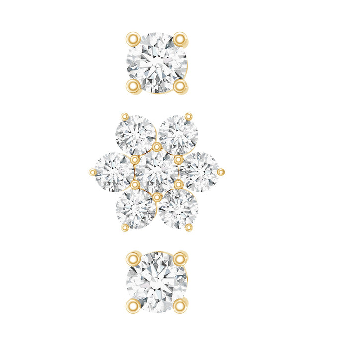 Set of three Rosec Jewels diamond flower helix earrings, body jewelry featuring sparkling floral design on metal hoops.