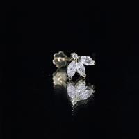 Marquise Cut Diamond Lotus Flower Earring for Cartilage Piercing