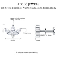 Marquise Cut Diamond Lotus Flower Earring for Cartilage Piercing