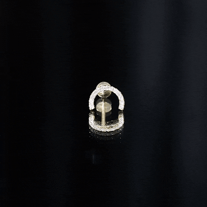 Yellow gold certified diamond half circle earring for piercing from Rosec Jewels, body jewelry with sparkling stones.