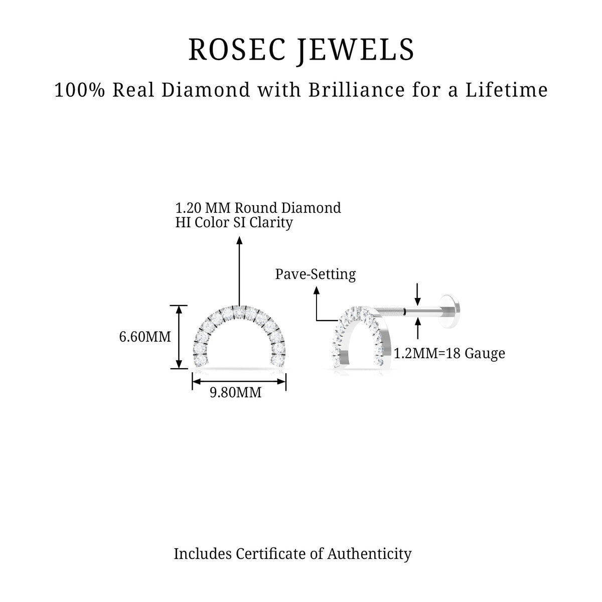Certified Diamond Half Circle Earring for Piercing