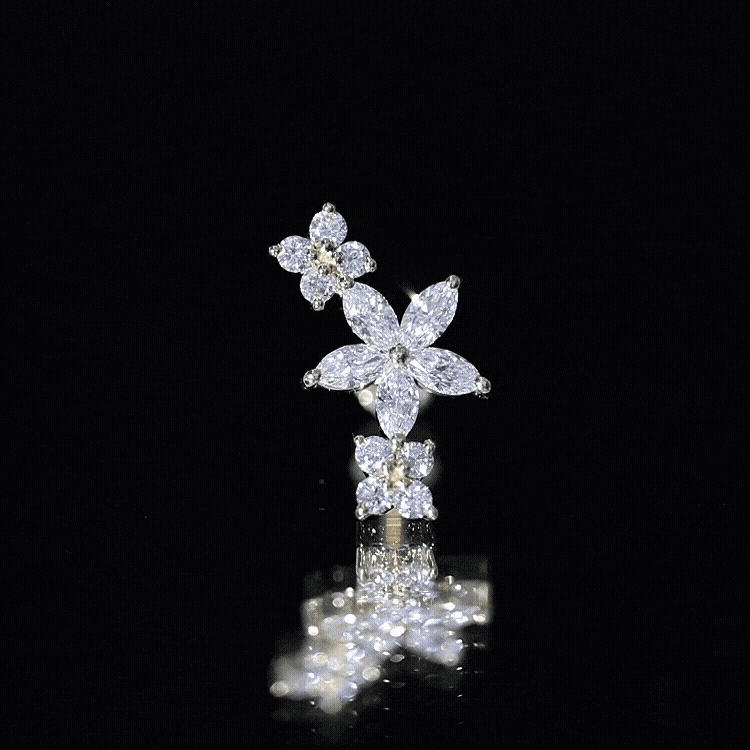 Yellow cartilage flower crawler earring with diamond embellishments, stylish body jewelry by Rosec Jewels.