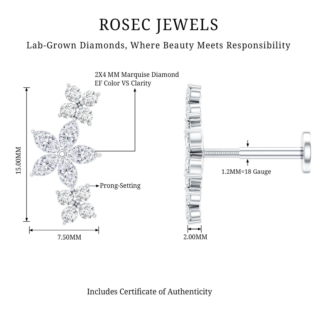 Cartilage Flower Crawler Earring with Diamond
