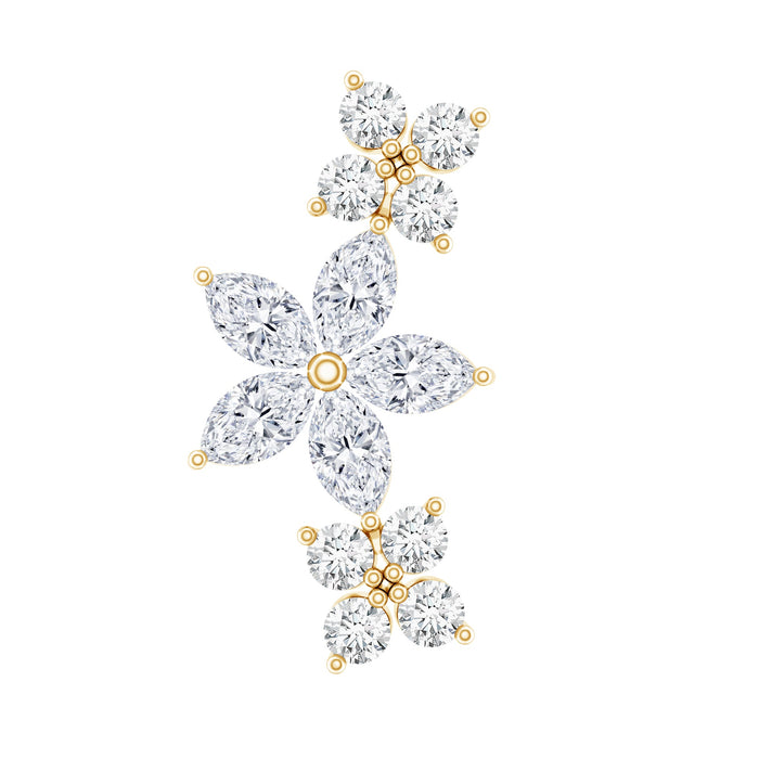 Rosec Jewels cartilage flower crawler earring with diamond, body jewelry featuring a delicate flower design and sparkling gemstone.