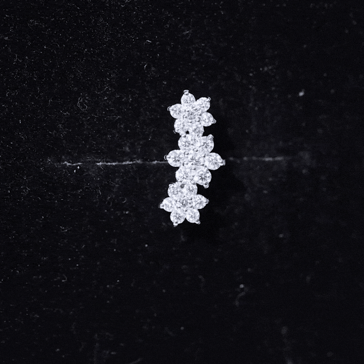 Yellow diamond three-flower crawler earring for helix piercing by Rosec Jewels, showcasing intricate body jewelry design