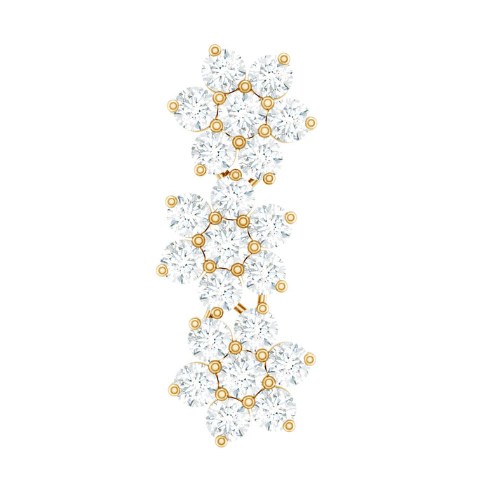 Rosec Jewels diamond three flower crawler earring for helix piercing, body jewelry with detailed floral design and sparkling accents.
