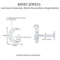 Certified Diamond Crescent Moon Helix Earring with Star