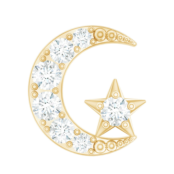 Certified diamond crescent moon helix earring with star, rose gold body jewelry by Rosec Jewels, featuring sparkling diamonds.