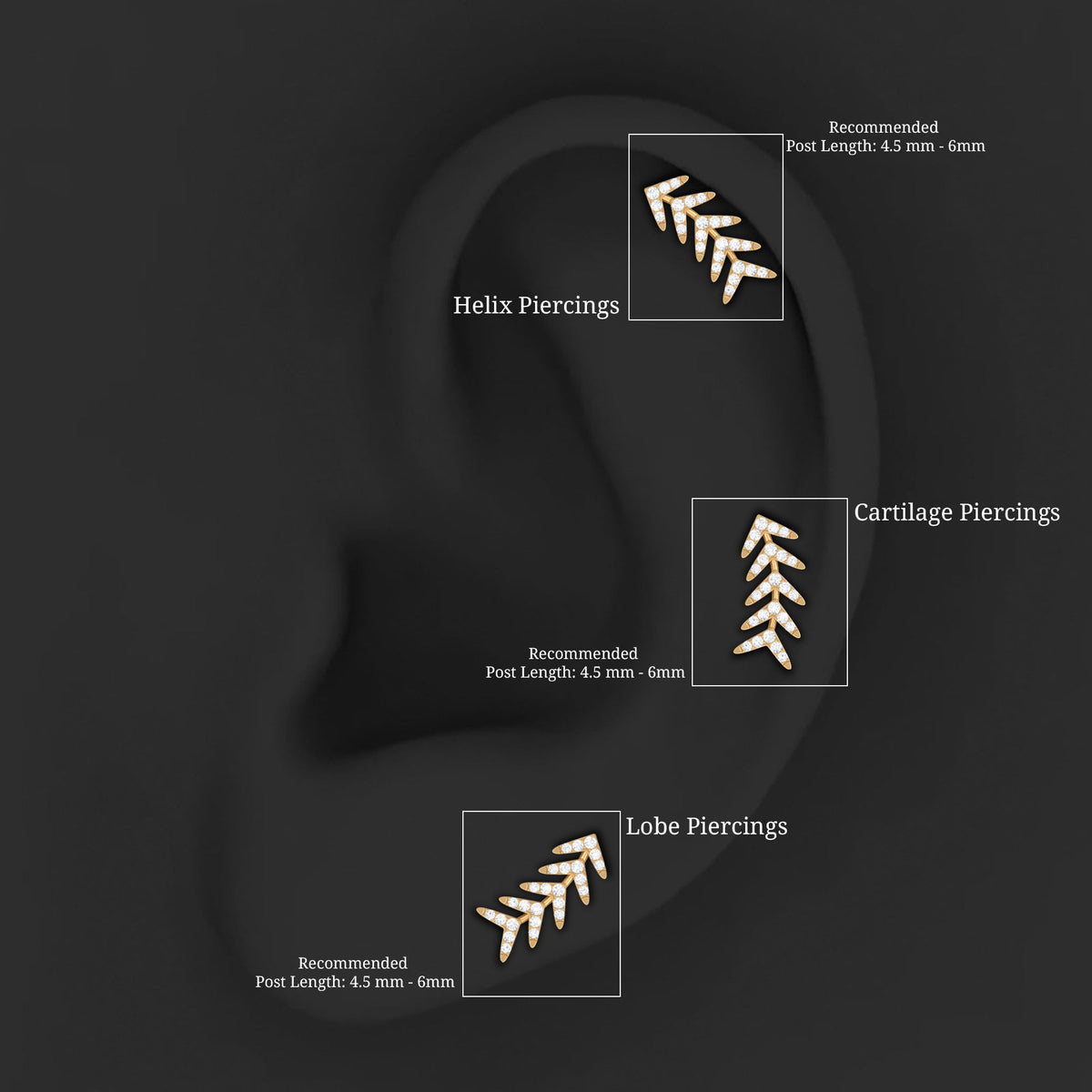 Minimalist Diamond Leaf Crawler Earring for Helix Piercing