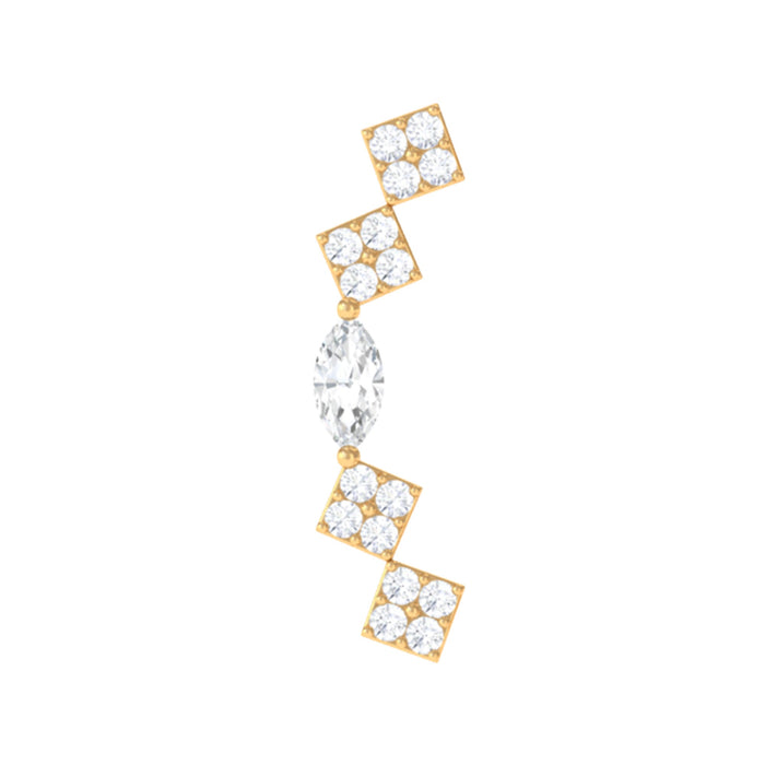 Elegant diamond ear crawler earring for helix piercing from Rosec Jewels, showcasing sparkling diamond details on a sleek body jewelry design.