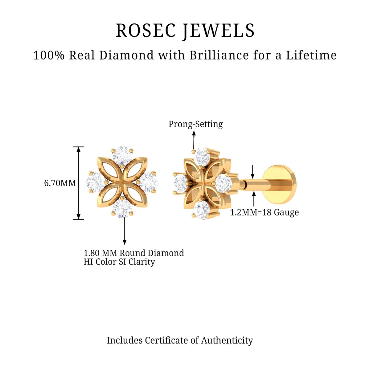 Nature Inspired Certified Diamond Flower Earring for Helix Piercing