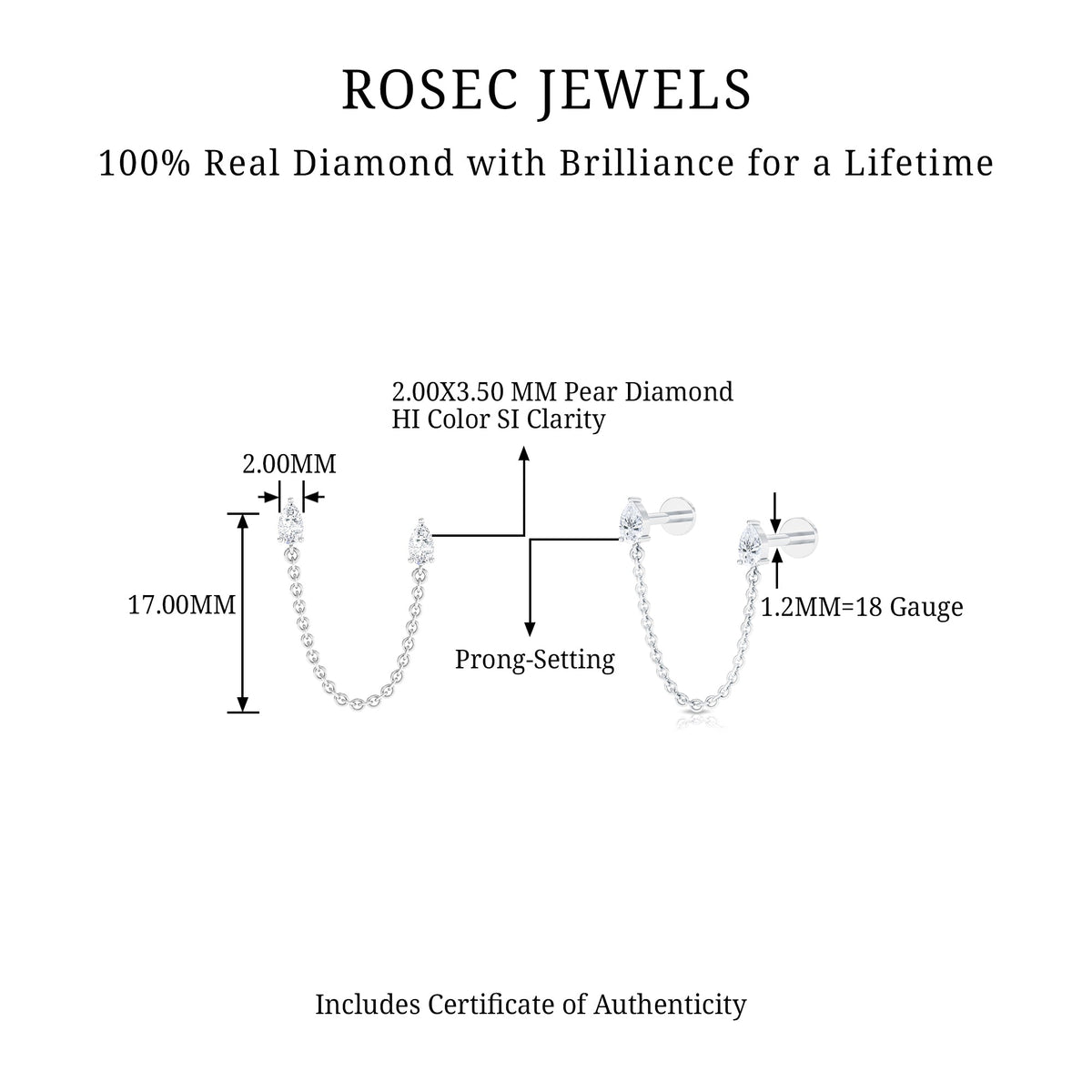 Pear Shape Diamond Chain Double Piercing Earring