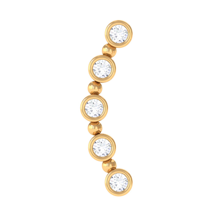 Bezel set diamond crawler earring for cartilage piercing by Rosec Jewels, showcasing sparkling diamond design on sleek body jewelry.