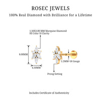 Marquise Diamond Cluster Flower Earring with Flat Back