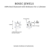 Round Cut Diamond Star Earring for Helix Piercing