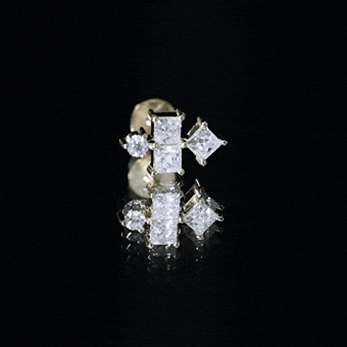 Yellow princess cut diamond helix piercing earring for women, Rosec Jewels body jewelry with elegant design and sparkle.